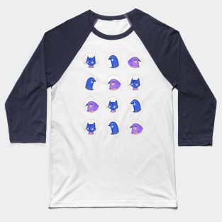 Two purple and blue male birds one blue lady cat, version 2 Baseball T-Shirt